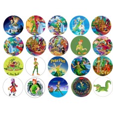 TPanZ Set 20 caketoppers de icing gata decupate cu Peter Pan d5cm